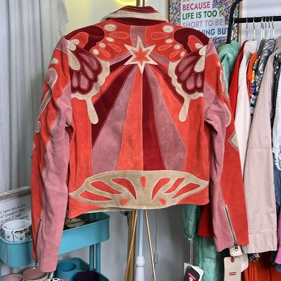 Free People Cow Suede Stars are Psychedelic Jacket Large X-Large Boho - Picture 8 of 12